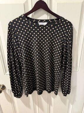 LC Lauren Conrad Black Long-Sleeve Polka Dot Top with Cream Dots